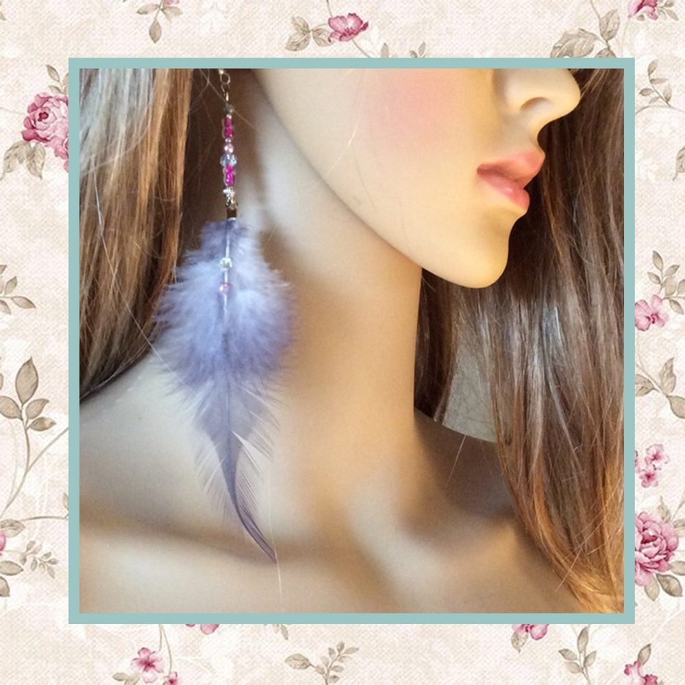 🎀 FEATHER EARRINGS DANGLE BEAD BLING BOHO CHIC BOHEMIAN GYPSY TRIBAL BLING